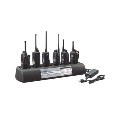 Multicargador rápido de escritorio de 6 cavidades para radios Motorola CP150 / CP200 / CP250 / EP450/ DEP450 / PR400/DEP450. Para uso con baterías Ni-Cd, Ni-MH, Li-Ion, Li-Po.