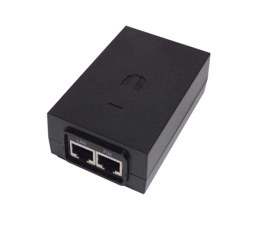UBIQUITI POE-24-12W-G - Inyector PoE pasivo Gigabit para equipos Ubiquiti de 24 VDC, 0.5A y función de reinicio remoto.