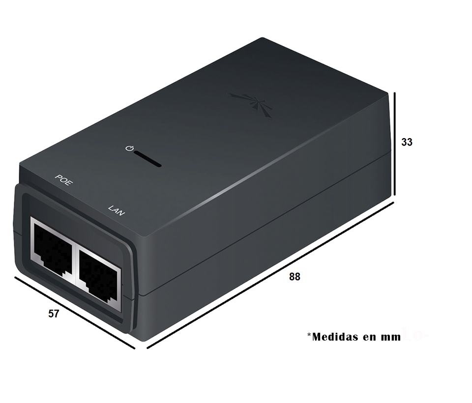 UBIQUITI POE-24-12W-G - Inyector PoE pasivo Gigabit para equipos Ubiquiti de 24 VDC, 0.5A y función de reinicio remoto.