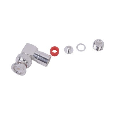 Conector BNC Macho en Ángulo Recto de Rosca para LP-195, LP-142, LMR-195, RG-58/U, RG-142/U, Plata/Oro/Teflón.
