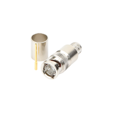 Conector BNC Macho de 75 Ohm, Anillo Plegable, para Cable 8238, RG-11/U, Níquel/ Oro/ Teflón.