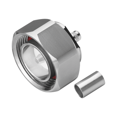 Conector DIN 7-16 Macho de Pin Cautivo, Anillo Plegable para Cable RG-8/X, LMR-240, Bronce Blanco/ Plata/ Teflón.â€‹