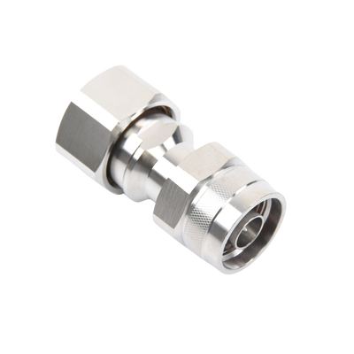 Adaptador en Línea de Conector 4.3-10 Macho a N Macho, Bronce Blanco/ Plata/ Teflón.