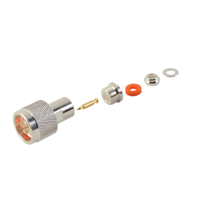 Conector N Macho de Rosca para RG-58/U, RG-142/U, Plata/ Oro/ Teflón.