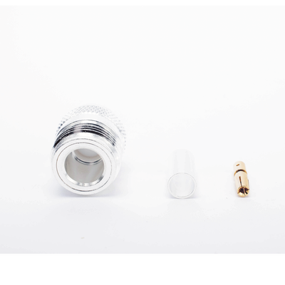 Conector N Hembra de Anillo Plegable para Cables RG-58/U, Níquel/ Oro/ Teflón.