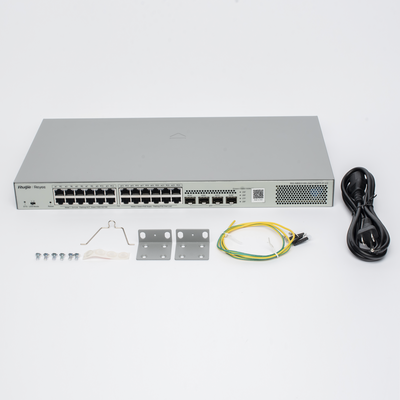 Switch Administrable L2 PoE+ hasta 370W, 24 Puertos Eth 1G, 4 puertos SFP 1G, Administración Remota en la Nube.