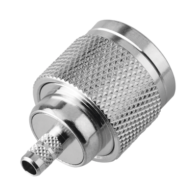 Conector N Macho de Rosca Izquierda, Anillo Plegable para Cable RG-58/U, Grupo C, Níquel/ Oro/ Teflón.