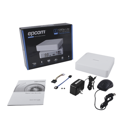 (AUDIO POR COAXITRON) DVR 2 Megapixel (1080p) Lite Pentahibrido / 4 Canales TURBOHD + 1 Canal IP / 1 Bahía de Disco Duro / 4 Canales de Audio por Coaxitron / H.264+ / Salida Full HD