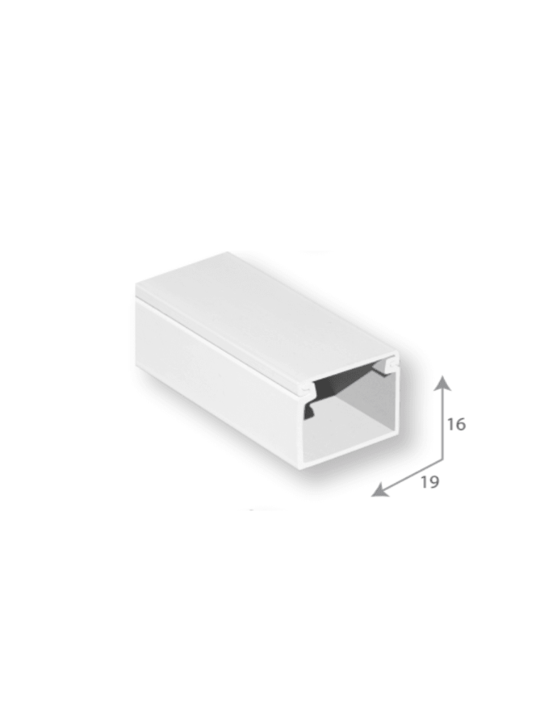 SBE TECH SBE-1619 - Canaleta plástica / PVC / Una vía / Alto 1.6 cm, Ancho 1.9 cm, Largo 2 metros