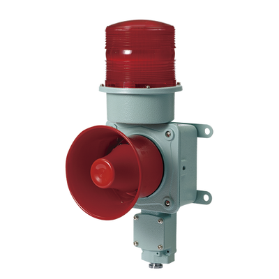 Combinación de baliza LED color roja con sirena electrónica para aplicaciones de la industria pesada  máx.120 dB a 120 VCA