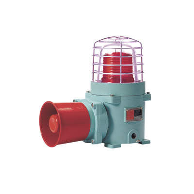 Combinación de baliza LED color Rojo con patrón fijo y flasheante con sirena electrónica, máx. 120 dB para zonas peligrosas a 120 VCA