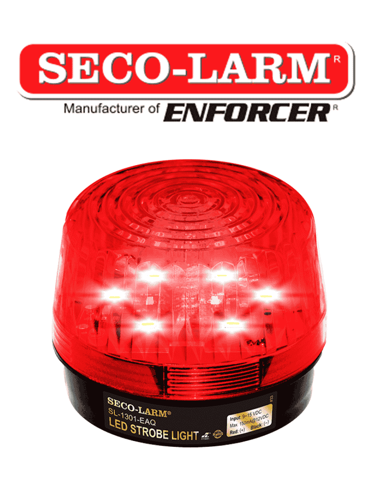 Seco-Larm SL1301EAQR -  Luz Estroboscópica LED Alámbrica, de 9 a 15 VDC, Roja Compatible IHORN / RISCO / DSC / BOSCH