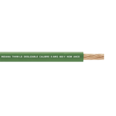 6 AWG / Cable Eléctrico / 1 Conductor /  Cobre /  Recubierto THW-LS / 19 Hilos / Color Verde / 300 metros
