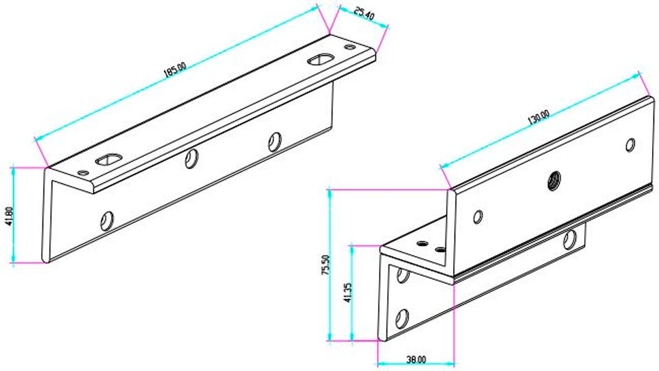YLI MBK500NZL - Soporte tipo ZL para Cerradura Magnética YM500N y YM500NLED