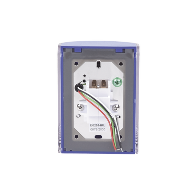 Botón Multipropósito, Color Azul, De Superficie, Con Tapa De Policarbonato, Con Bocina Pre Alarma, Solo Interior, Llave Para Restablecer, Texto De Emergencia, Español