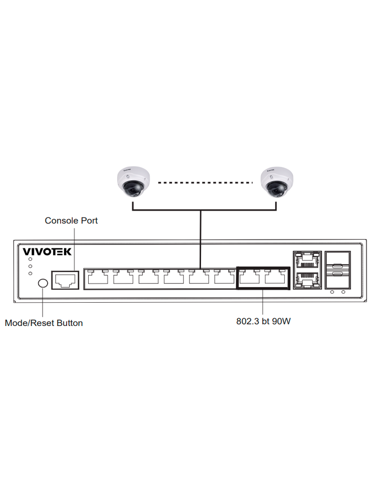 VIVOTEK AW-GEV-108A-130 - Switch Gigabit PoE Administrable con 8 puertos GE, 2 Puertos GE Combo SFP / RJ45, 150W totales, 30W por puerto, compatible con VIVOCAM