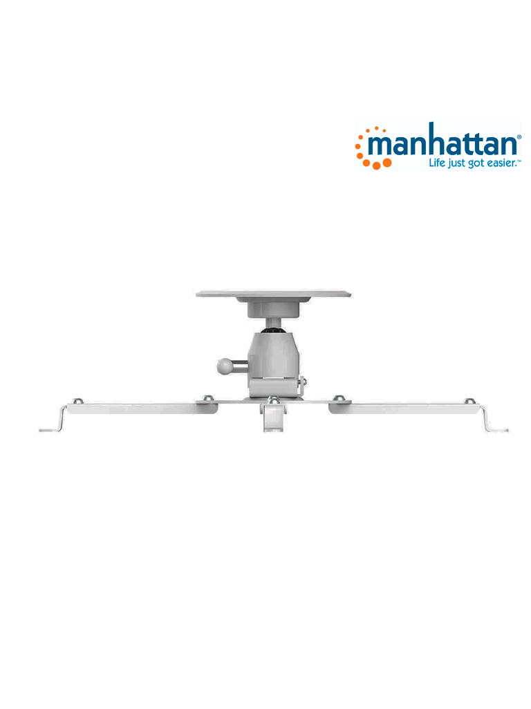 MANHATTAN 461153 - Soporte de Techo para Proyector/ 25 Kg de Carga/ Color Blanco/ Ajuste de Inclinación y Giro/ Brazos Ajustables para Diferentes Tamaños de Proyector/