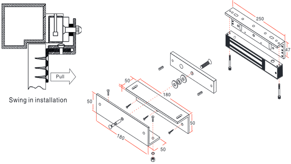 YLI MBK280ZL - Soporte de Electroiman para puerta con Apertura Interior/ 280 Kg/ Tipo ZL/ compatible con YM280, No es compatible con serie N