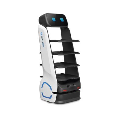 Robot de Entrega Dinerbot T9 / Capacidad de Carga 40 kg (88 lbs) / Pantalla Táctil HD 11.6" / Recarga Automática / Autonomía Hasta 18 Horas / Velocidad 0.8 m/s (2.63 ft/s) / LiDAR y Sensores Estéreo