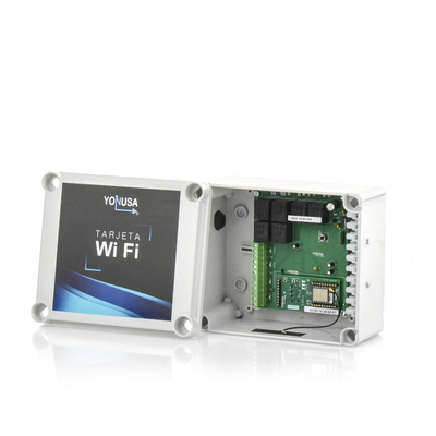 Modulo WIFI con gabinete para uso en Energizadores YONUSA/Aplicación sin costo/Activación Remota de 4 salidas tipo Relay con alta capacidad.