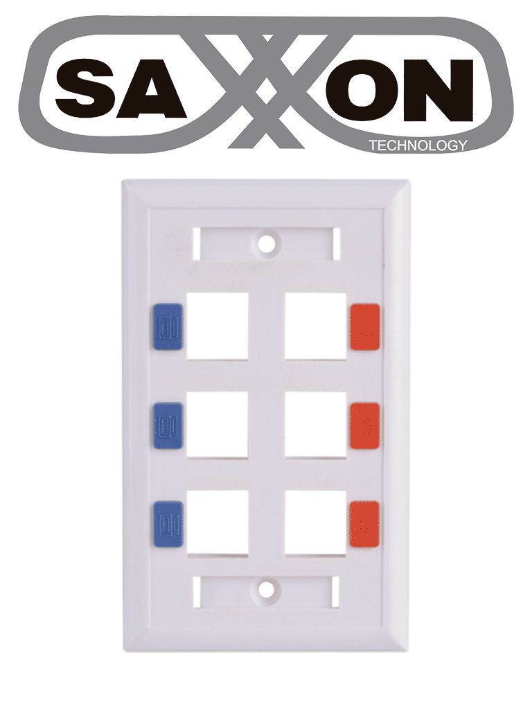 SAXXON A1756E - Placa de pared / Vertical / 6 Puertos tipo keystone / Color blanco / Con etiquetas