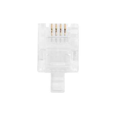 Bote con 100 Piezas de Plug Modular Tipo RJ11 de 4 Contactos Chapado de Oro a 50 Micras