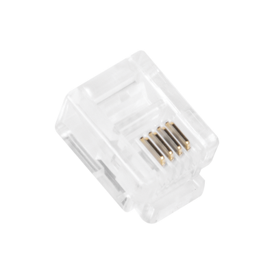 Bote con 100 Piezas de Plug Modular Tipo RJ11 de 4 Contactos Chapado de Oro a 50 Micras