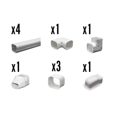 Kit de Canaletas Para la Organización de Tuberías y Cables Eléctricos en Instalaciones de Aire Acondicionado, Uso en Interiores y Exteriores, PVC Rígido, Ideal Para Minisplit, Contenido de Kit (11 Piezas), (3000-00000)