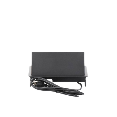 Caja Horizontal Tipo Hub para Escritorio Color Negro, con 1 Puerto HDMI Hembra-Hembra, 1 Puerto RJ45 Cat6, 2 Puertos USB (Solo Carga), y 2 Contactos Eléctricos Universales