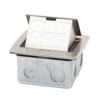 Mini Caja de Piso Rectangular para Datos y Conectores Tipo Keystone, Color y Material en Acero Inoxidable (3 Puertos) (11000-21202)