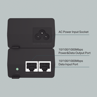 Inyector PoE+ (30W) / Gigabit 802.3 af/at / 2 puertos 10/100/1000 Mbps / Plug and Play / Fuente alimientación Integrada