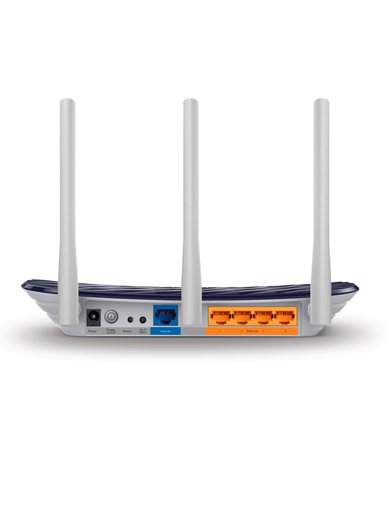 TP-LINK Archer C20 - Ruteador WiFi AC 733Mbps con 1 puerto WAN RJ45 Fast Ethernet, 4 puertos LAN RJ45 Fast Ethernet y 3 antenas fijas.