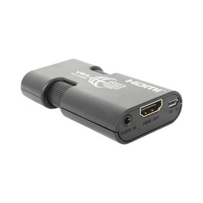 MINI Adaptador de VGA a HDMI /  Resolución 1920x1080 @ 60Hz / Jack de audio de 3.5mm / Soporta alimentacion  por Micro USB