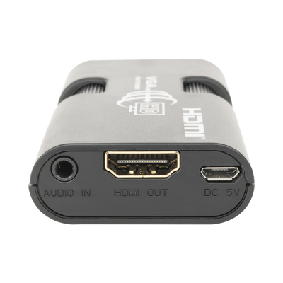 MINI Adaptador de VGA a HDMI /  Resolución 1920x1080 @ 60Hz / Jack de audio de 3.5mm / Soporta alimentacion  por Micro USB