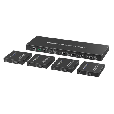 MATRICIAL Y EXTENSOR DE VIDEO HDMI 4 x 4 / 4 Entradas HDMI / 4 Salidas HDMI Loop / 4 Salidas RJ45 para Extender la señal 70 metros por salida  /4K / Conmutación por RS232, Control Remoto o Ethernet.