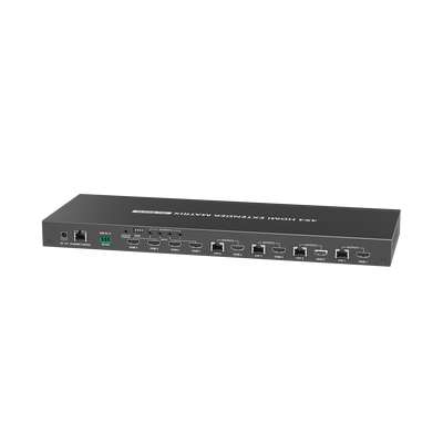 MATRICIAL Y EXTENSOR DE VIDEO HDMI 4 x 4 / 4 Entradas HDMI / 4 Salidas HDMI Loop / 4 Salidas RJ45 para Extender la señal 70 metros por salida  /4K / Conmutación por RS232, Control Remoto o Ethernet.