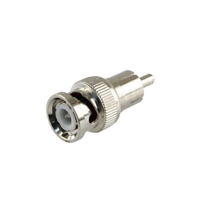 Adaptador en Línea para 75 Ohm, de Conector BNC Macho a RCA Macho en Aplicaciones de Audio-Video para Cámaras, Monitores y DVR's.