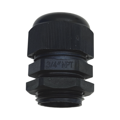 Conector Plástico Negro Tipo Glándula para Rosca NPT 3/4"