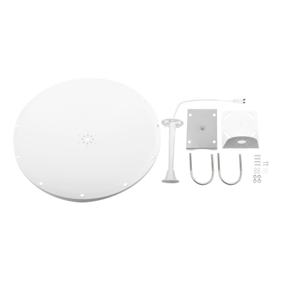 Antena Direccional con Frecuencia Extendida / 4.8 - 6.5 GHz / 28 dBi /  Jumper incluido con conector  SMA-Macho Inverso / Polaridad en 90º y 45º / Montaje incluido para torre o mástil