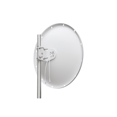 Antena Direccional con Frecuencia Extendida / 4.8 - 6.5 GHz / 28 dBi /  Jumper incluido con conector  SMA-Macho Inverso / Polaridad en 90º y 45º / Montaje incluido para torre o mástil