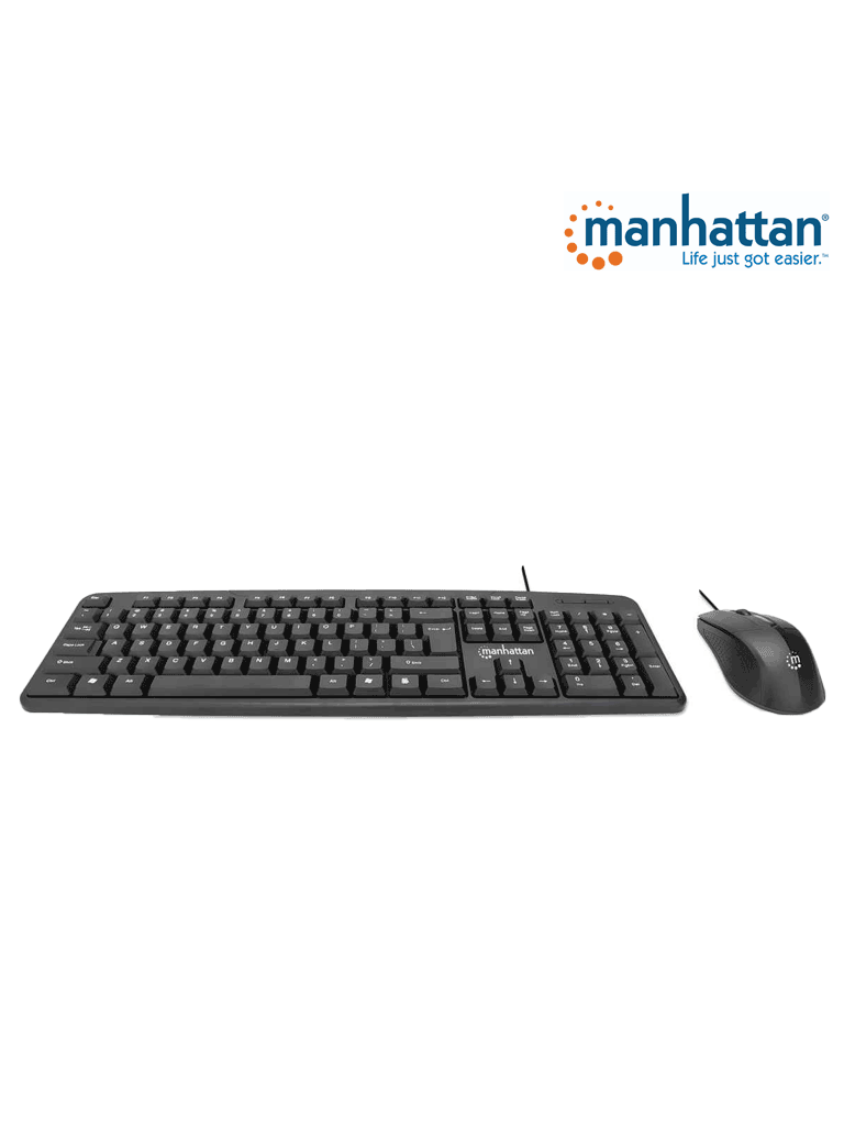 MANHATTAN 178464 Juego de teclado y mouse óptico, cableados Teclado con cable y ratón óptico con cable, negro