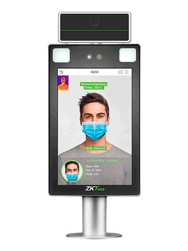 ZKTECO PROFACEXTICH - Terminal de Control de Acceso y Asistencia Facial y Palma con Medición de Temperatura y Uso de Cubrebocas / Lectura de QR e Intercom / Con Soporte para Torniquete / Serie Visible Light (PRODUCTO SOBRE PEDIDO)