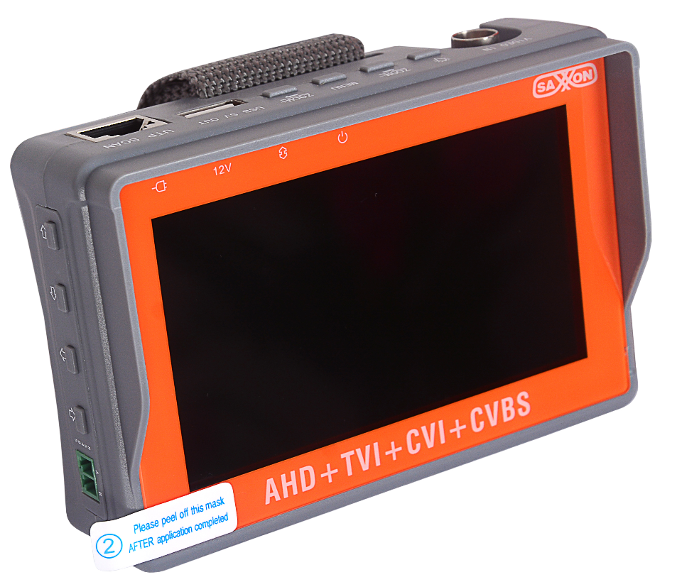 SAXXON TES07MC- Probador de Video de Pulsera con Pantalla de 4 Pulgadas/ Soporta Resolución de Hasta 4 Megapíxeles/ Soporta: HDCVI/TVI/AHD/ Salida de Energía de 12vdc para Alimentar Cámaras/ Soporta Control por Coaxial/  Lampara Led/