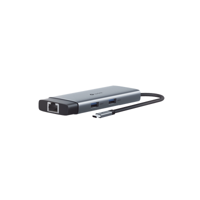 Adaptador HUB 6 en 1, 1 puerto USB-C entrada, 1 puerto HDMI 4K, 1 puerto Ethernet Gigabit, 1 puerto USB-C y 2 puertos USB-A