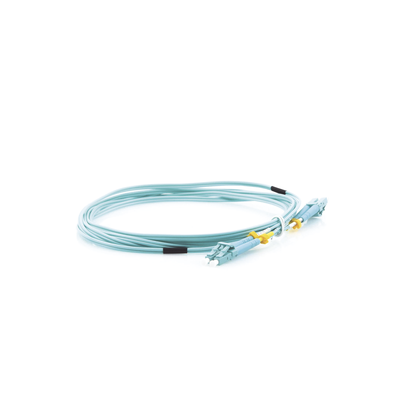 Jumper de Fibra Óptica Multimodo LC-LC duplex 10 G, 50/125 OM3, Color Aqua, 3 Metros