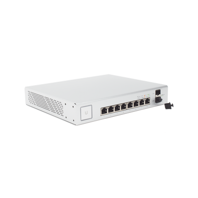 Switch UniFi Administrable de 8 Puertos Gigabit PoE+ 802.3at/af y PoE Pasivo 24V.