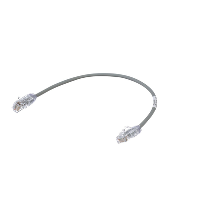 Cable de Parcheo TX6, UTP Cat6, Diámetro Reducido (28AWG), Color Gris, 0.30 Metros (1 Pie)