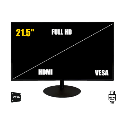 ZKTECO ZD222K - Monitor LED Full HD de 21.5 pulgadas / Resolución 1920 x 1080 / 1 Entrada de video HDMI y 1 VGA / Altavoces Incorporados / Ángulo de Visión Horizontal 170° /  Soporte VESA / Ahorro de Energía / 24/7 / Incluye Cable HDMI