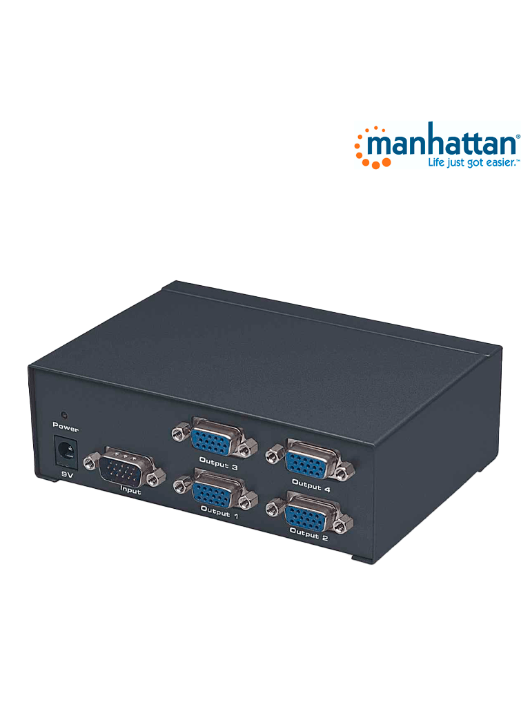 MANHATTAN 207348 - Splitter / Divisor de Video VGA/ Soporta SVGA/Multisync/ 1 Entrada y 4 Salidas VGA/ Distancia de Transmisión de Hata 65 Metros/ Indicador LED/ Ideal Para Monitores, Proyectores y PCs