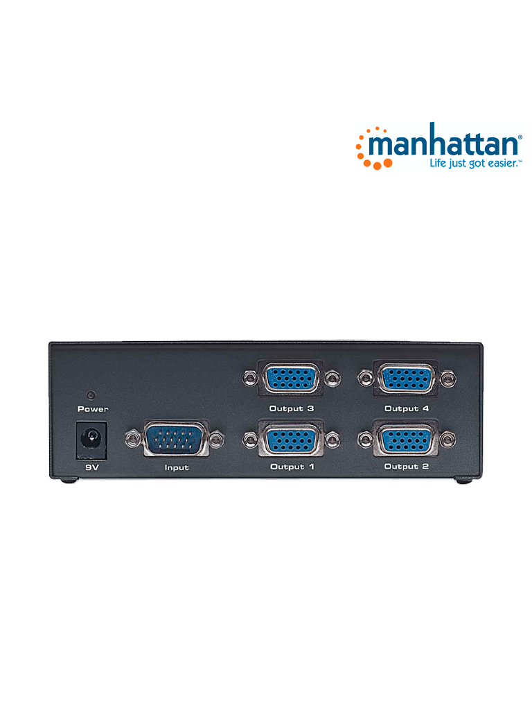 MANHATTAN 207348 - Splitter / Divisor de Video VGA/ Soporta SVGA/Multisync/ 1 Entrada y 4 Salidas VGA/ Distancia de Transmisión de Hata 65 Metros/ Indicador LED/ Ideal Para Monitores, Proyectores y PCs